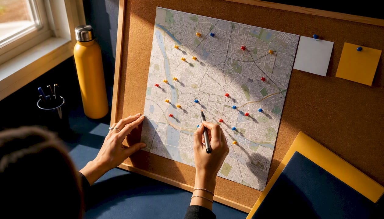 Neighborhood map with pins for location targeting