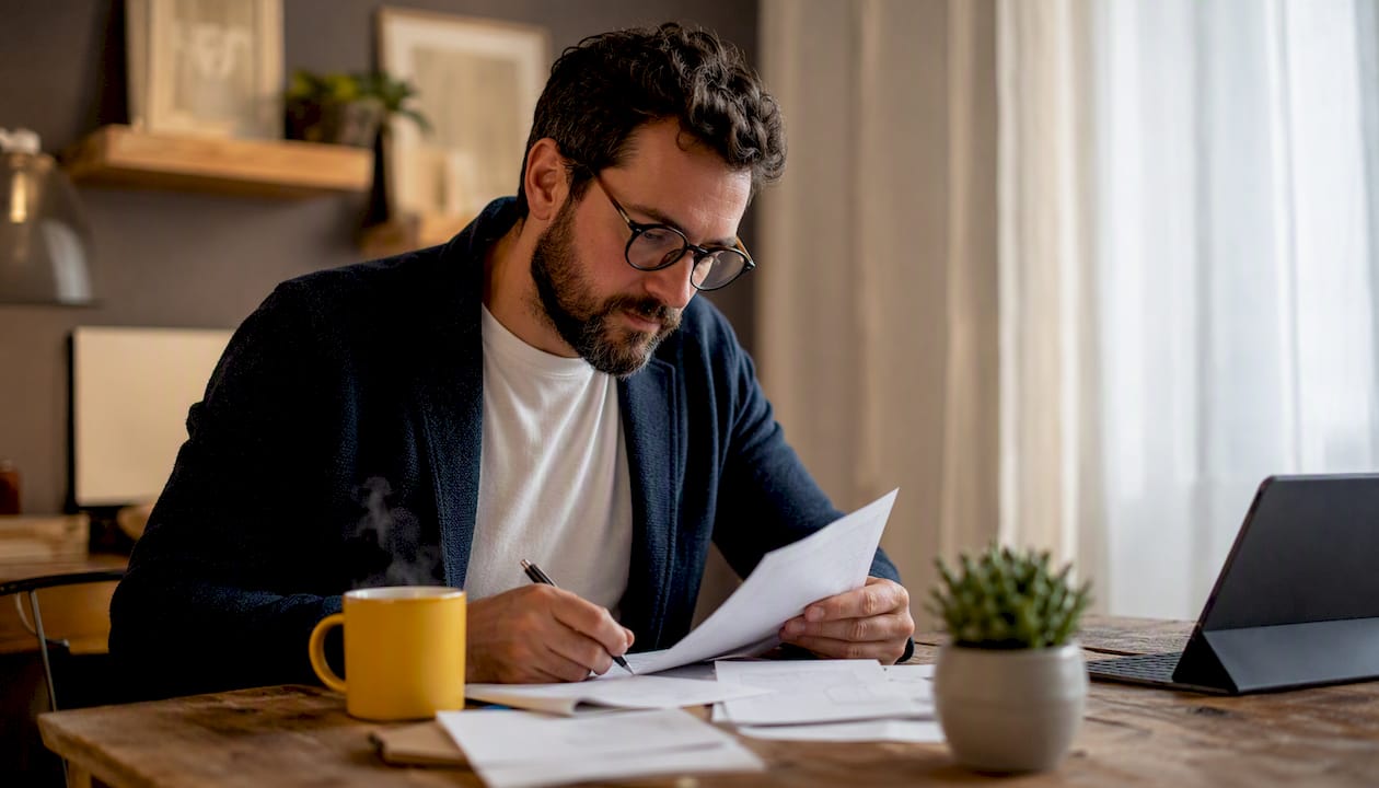 Business owner reviewing feedback notes