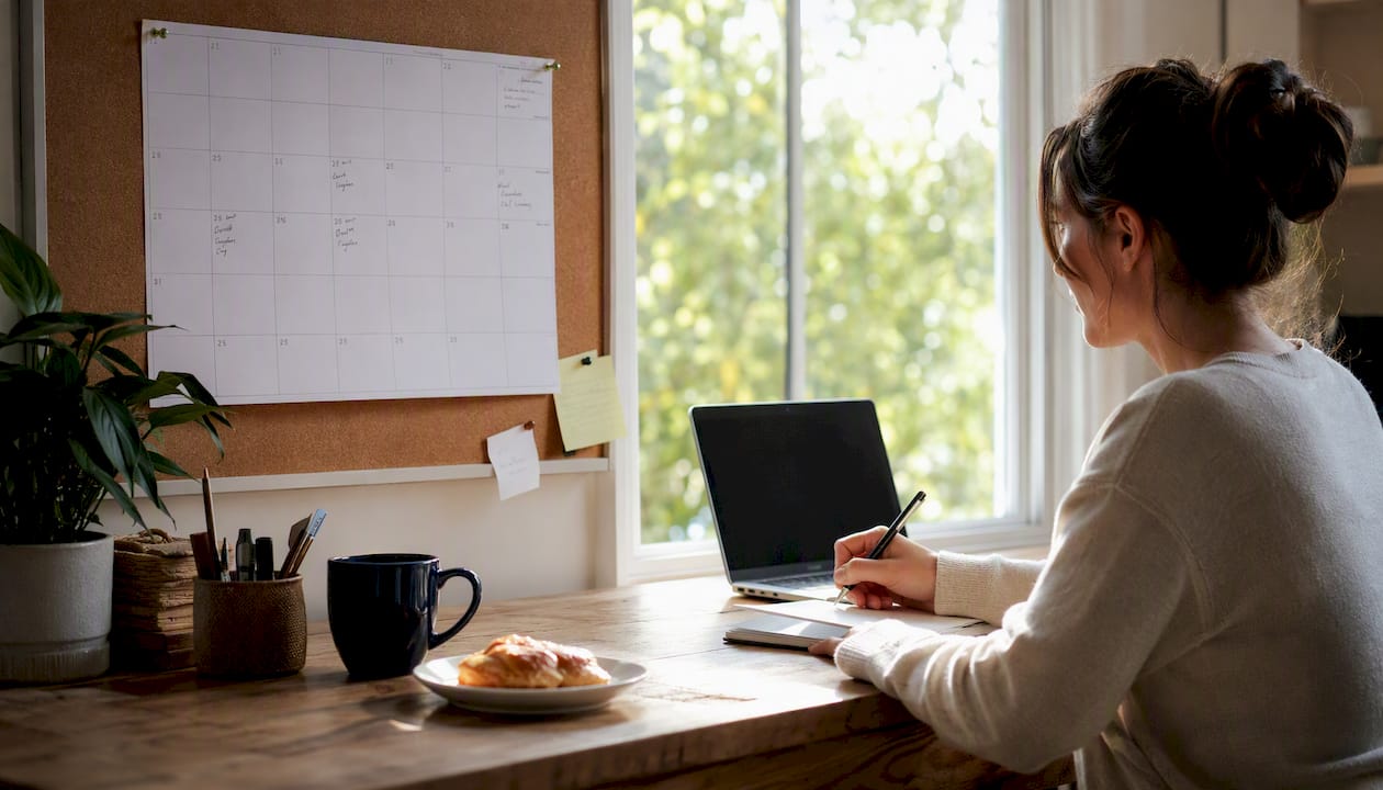 Desk calendar and clock representing email timing
