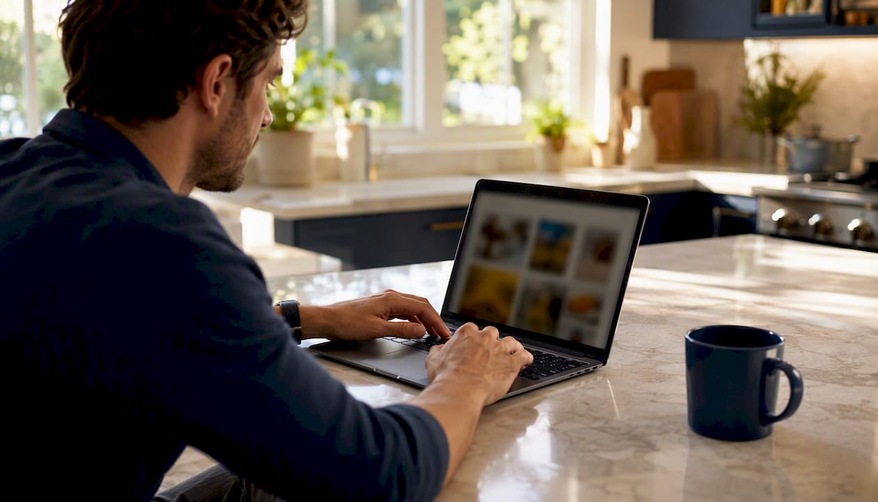 Envision Marketing Agency | A Shopify SEO Guide for Store Owners Who Want Faster Growth Hands compressing product images on tablet