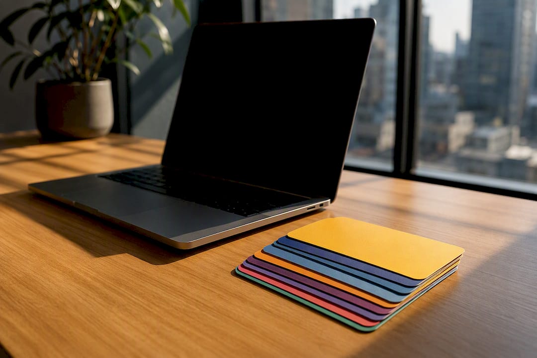 Workspace with CRO notes and tablet off