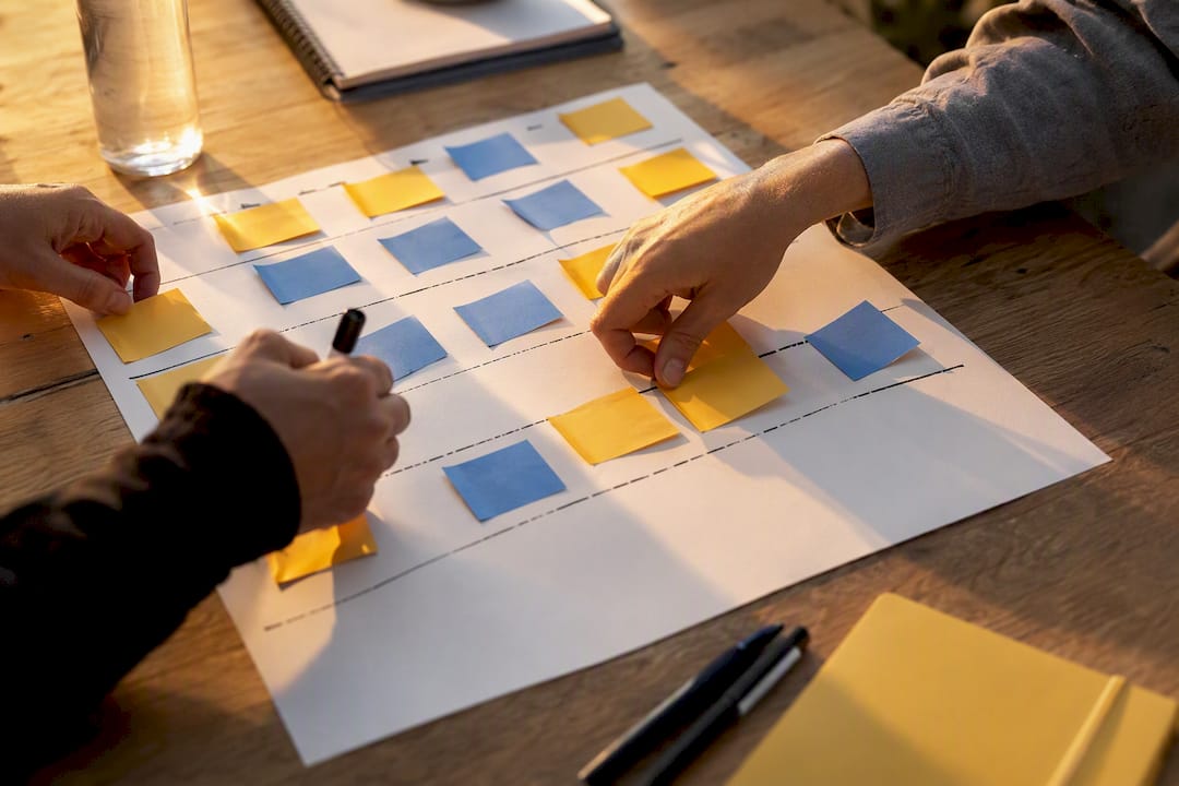 Envision Marketing Agency | MQL vs. SQL: The Difference That Decides Your Pipeline Hands adjusting pipeline sticky notes