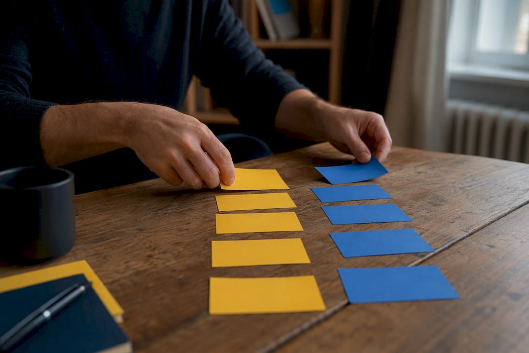 Hands sorting MQL and SQL lead cards