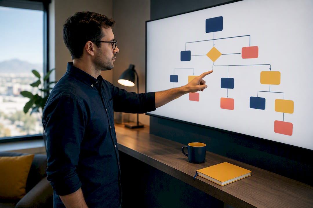 Marketer reviewing an automated workflow canvas