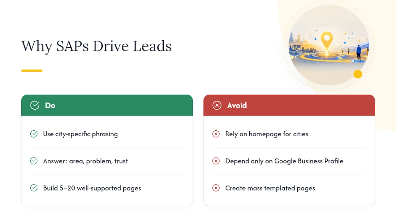 Envision Marketing Agency | Avoid Doorway Penalties: Template First Service Area Page SEO Why Service Area Pages Drive Local SEO and Leads — overview diagram
