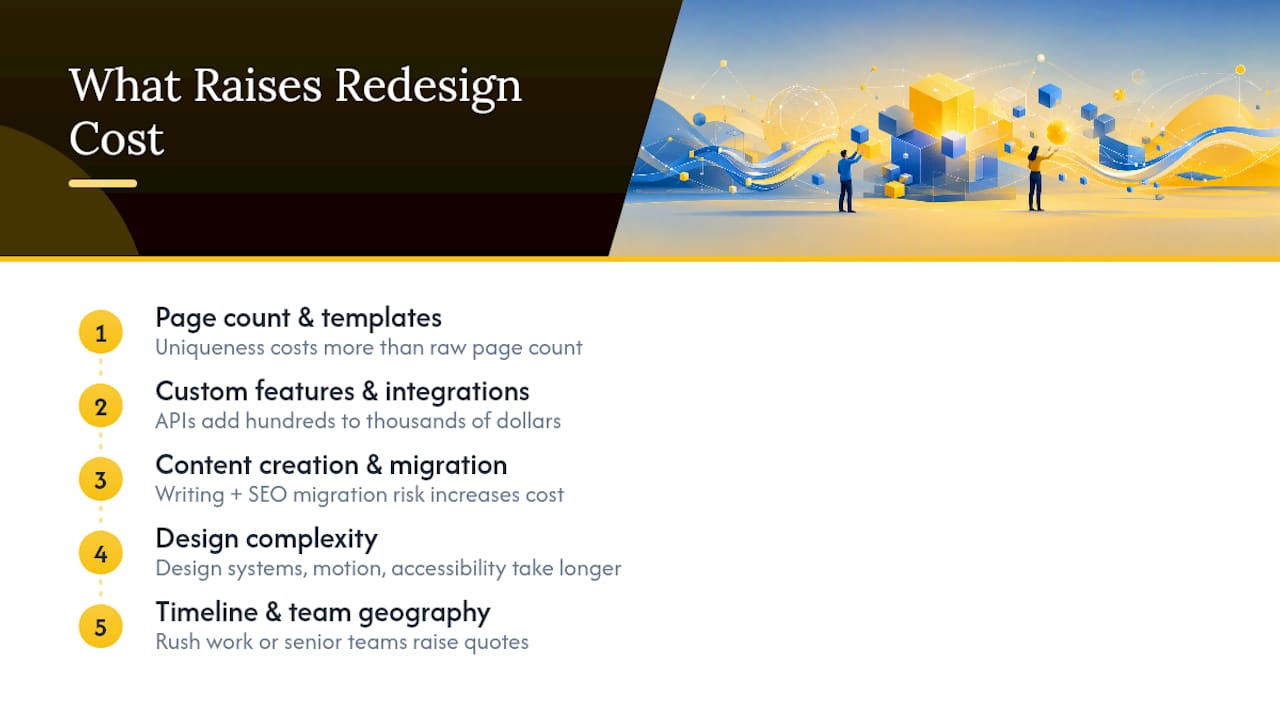 What Actually Drives Your Website Redesign Price Up — overview diagram